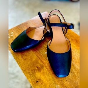 Madewell Black Flats with Square Toe and Ankle Strap